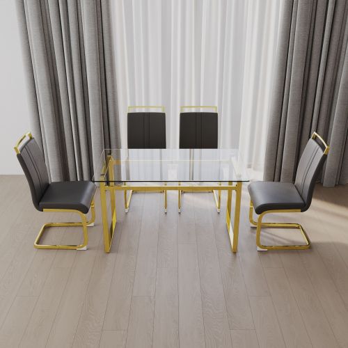 51 inch Glass Dining Table Set for 4, Dining Table & Chair Sets with Golden Plating Legs for Kitchen