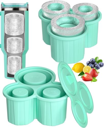 Ice Cube Tray for 20-40 oz Stanley Cup, 3 Hollow Cylinder Ice Mold with Lid, Ice Cubes Tray for Tumblers for Chilling Cocktails, Whiskey, Drinks